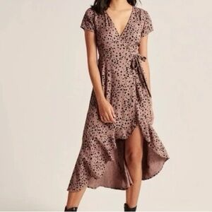 Abercrombie & Fitch Brown Animal Print Wrap High Low Dress Short Sleeve Small